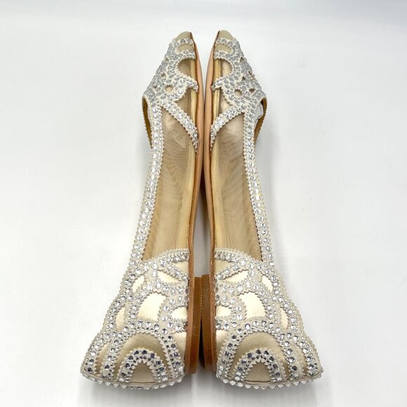 Badgley Mischka BHLDN Size 7 Gigi Jeweled Ivory White Silver Ballet Flats Shoes - Picture 10 of 15